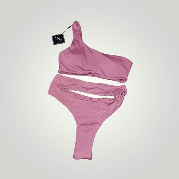 Zaful pink ribbed one should bikini set Medium - Picture 4 of 12